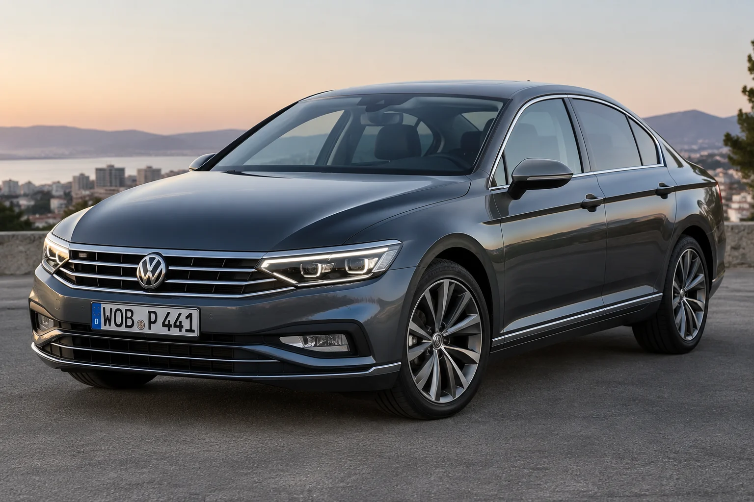 Illustration IA d'une berline Volkswagen graphite